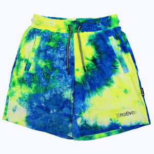 tie dye velour shorts in blue lagoon