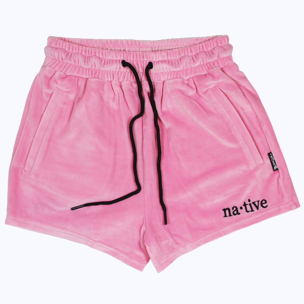 velour shorties in bubblegum