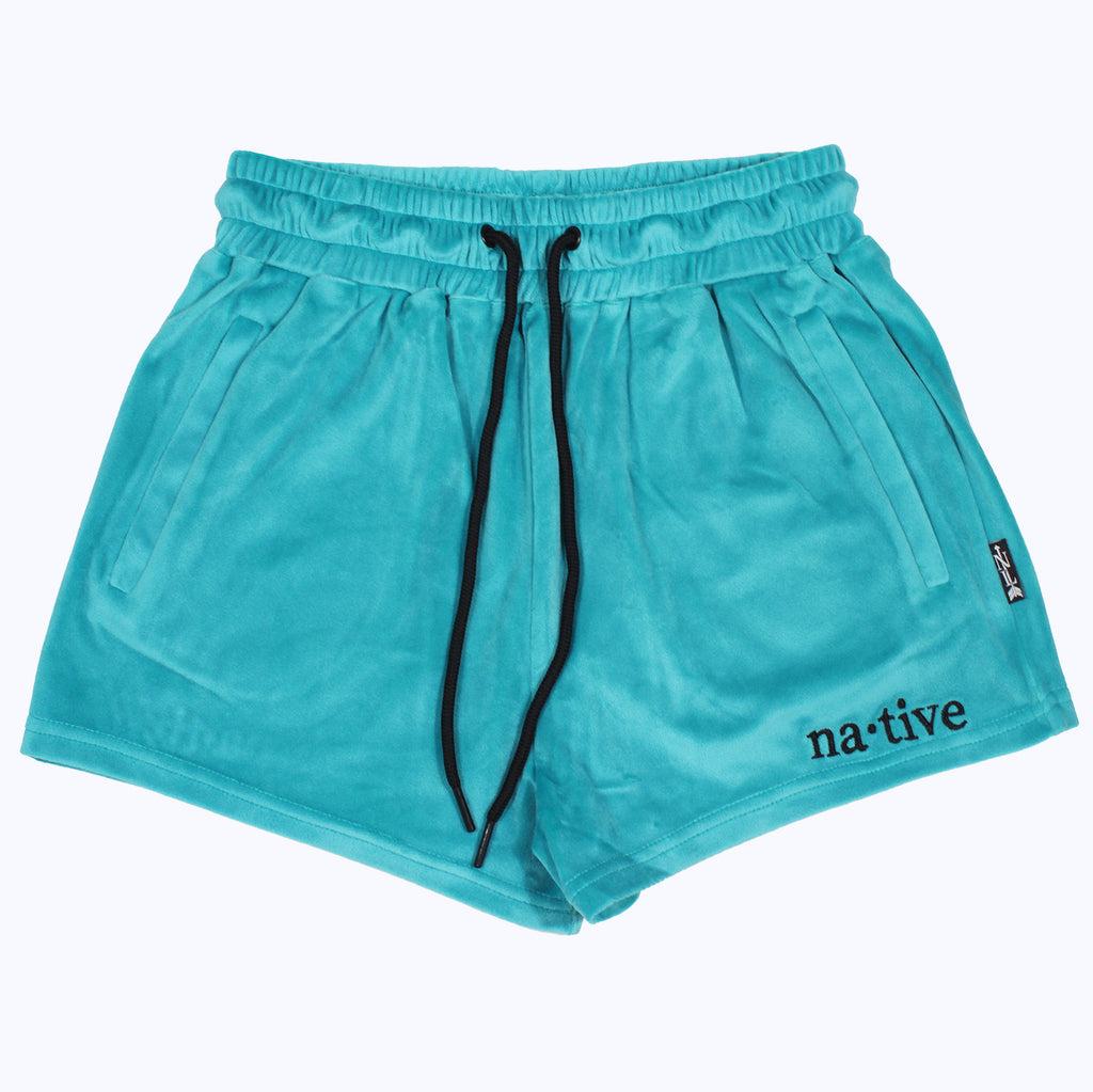 velour shorties in turquoise
