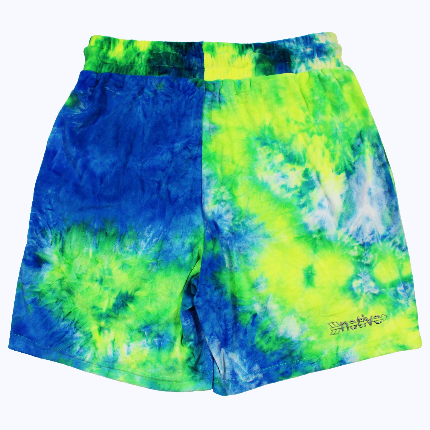 tie dye velour shorts in blue lagoon