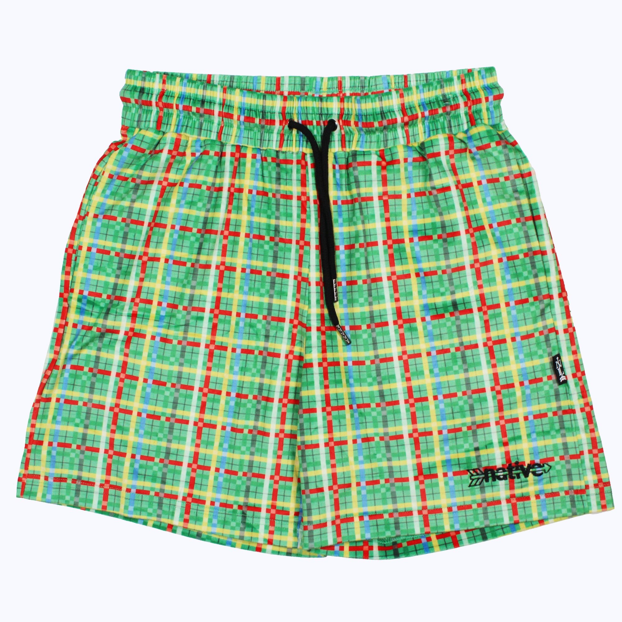 plaid velour shorts in green
