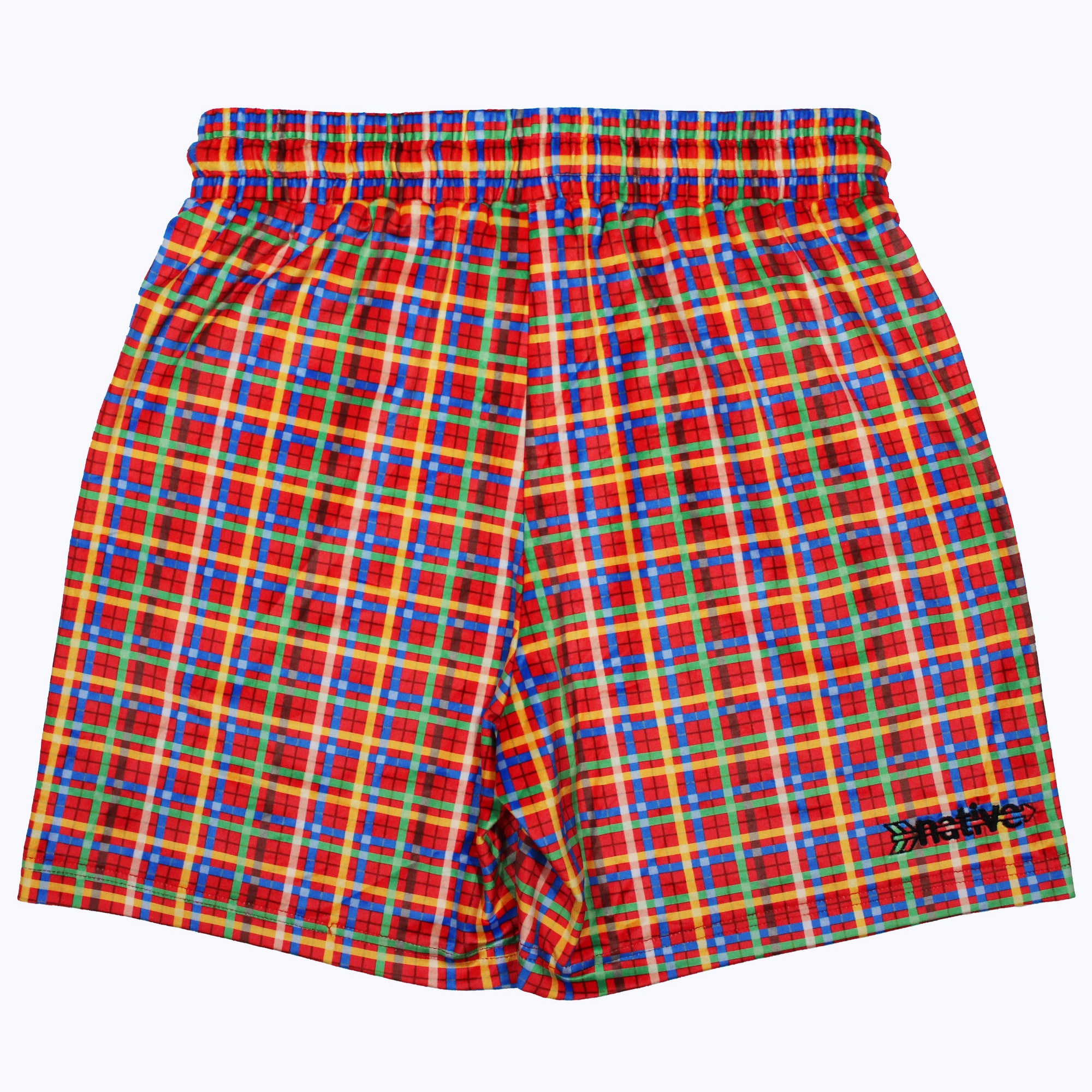 plaid velour shorts in red