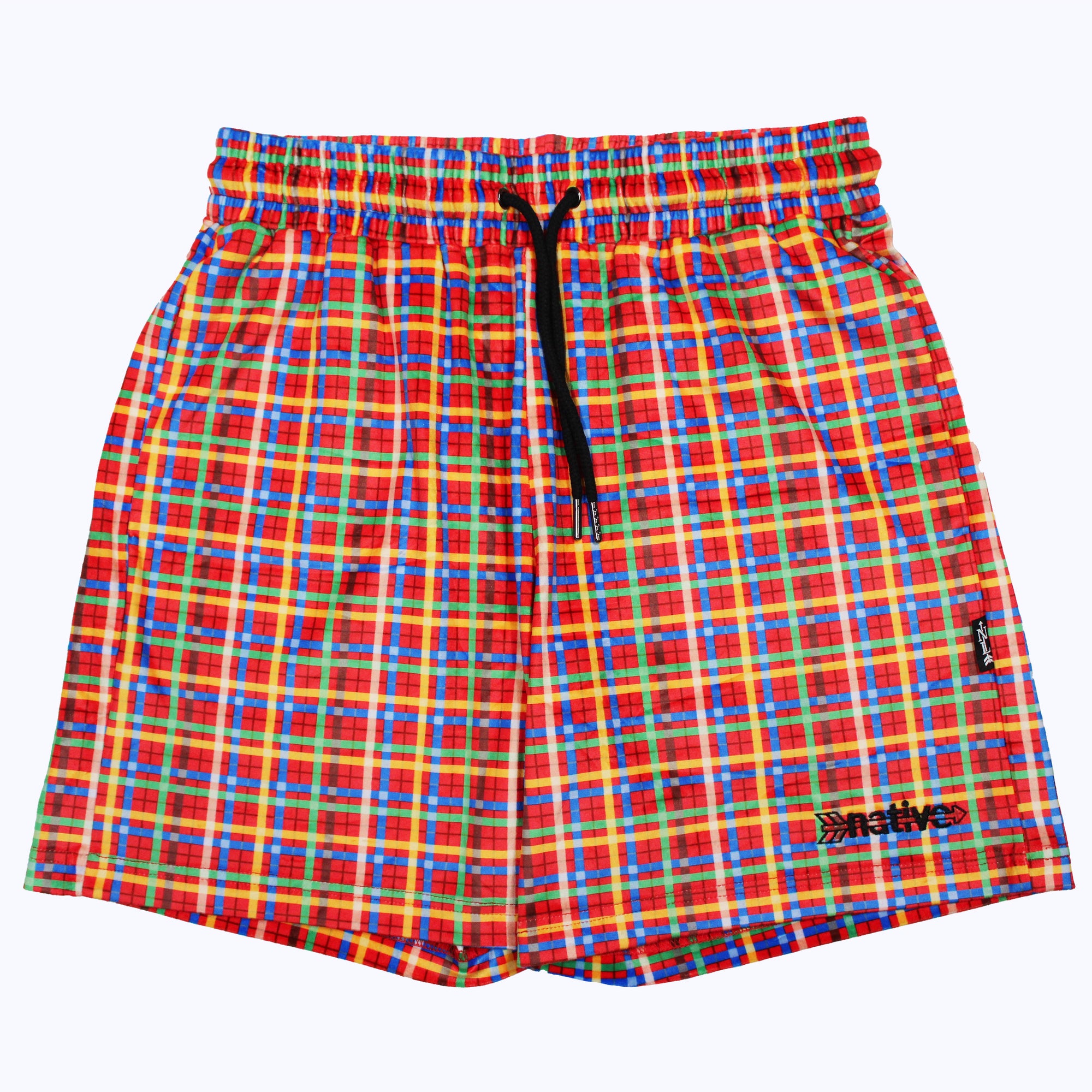 plaid velour shorts in red
