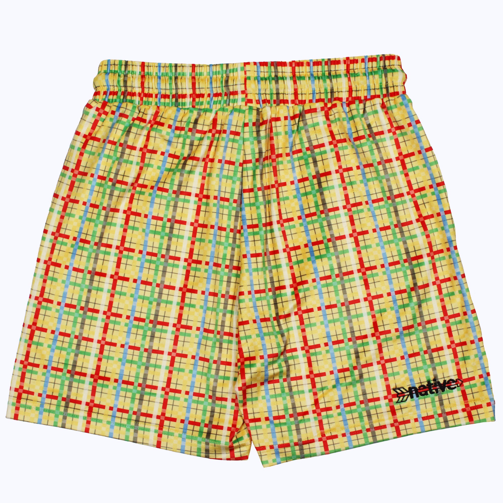 plaid velour shorts in yellow