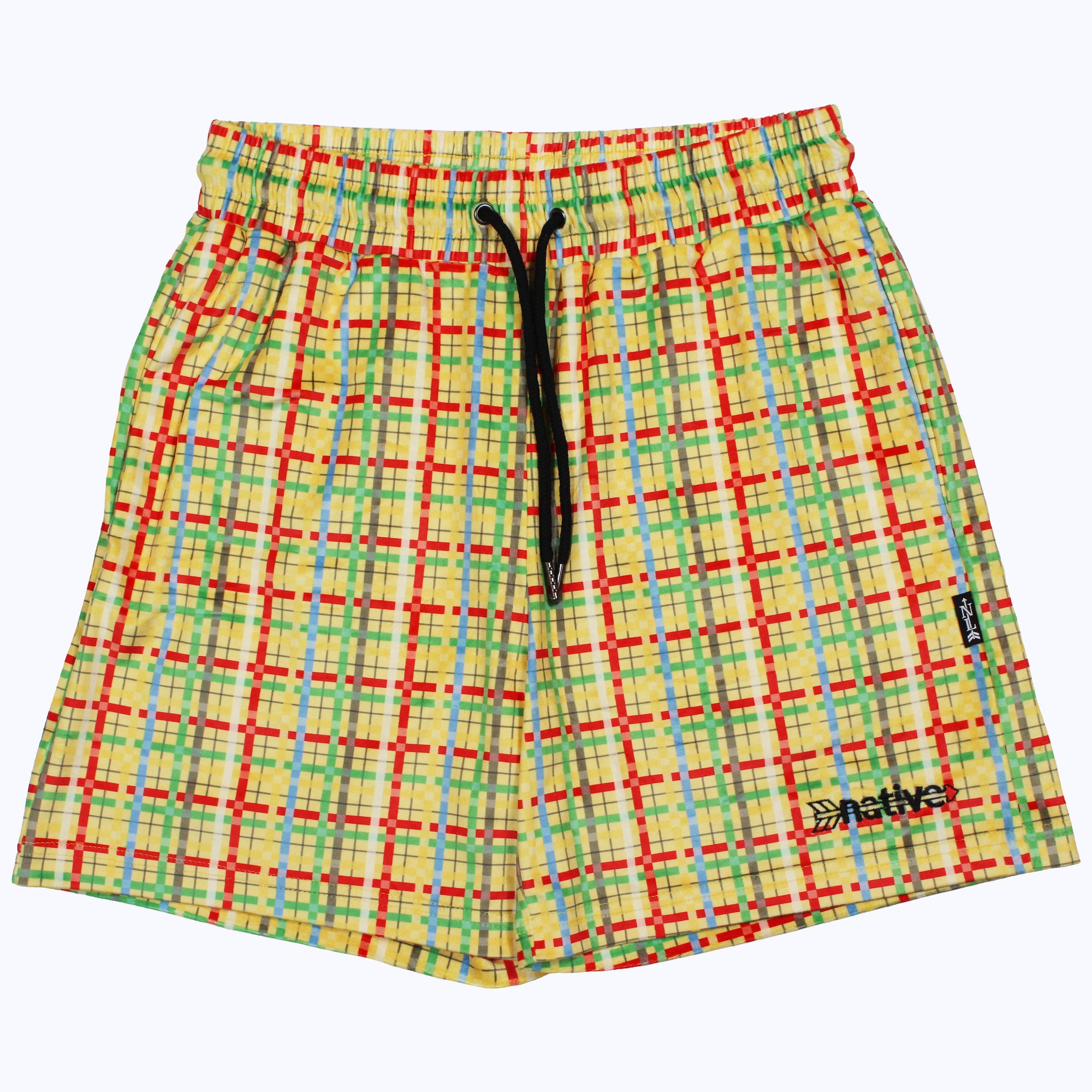 plaid velour shorts in yellow