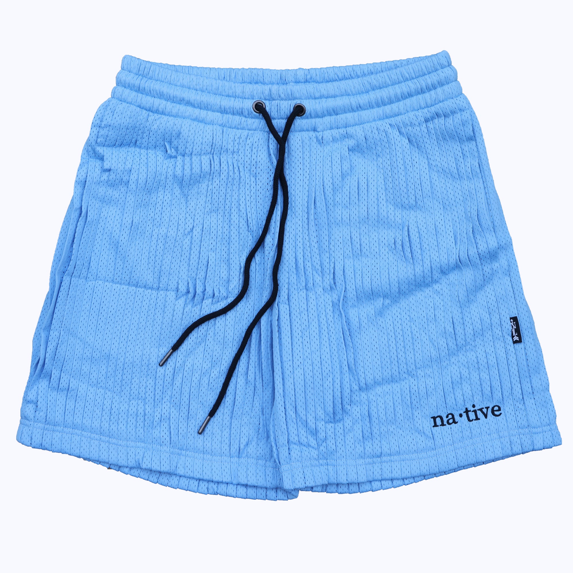 pleated mesh shorts in baby blue