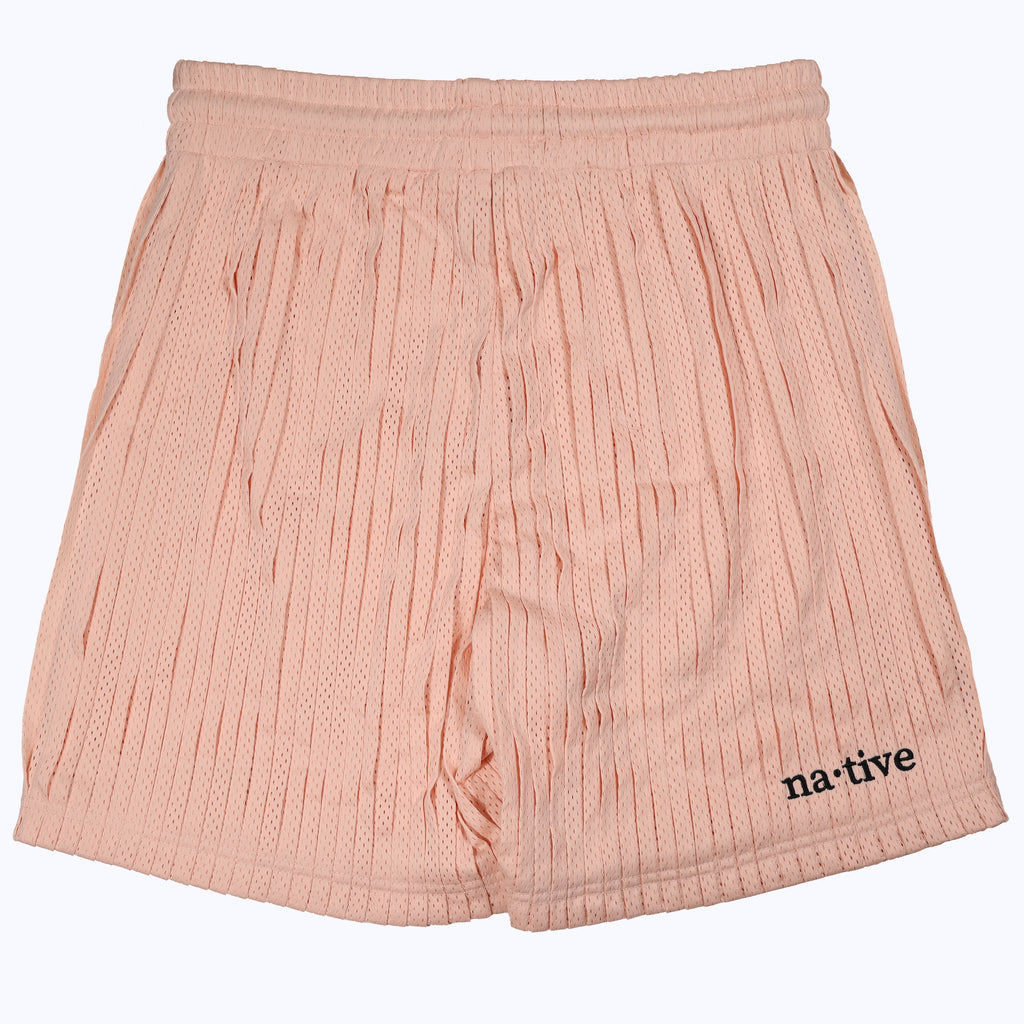 pleated mesh shorts in daylight