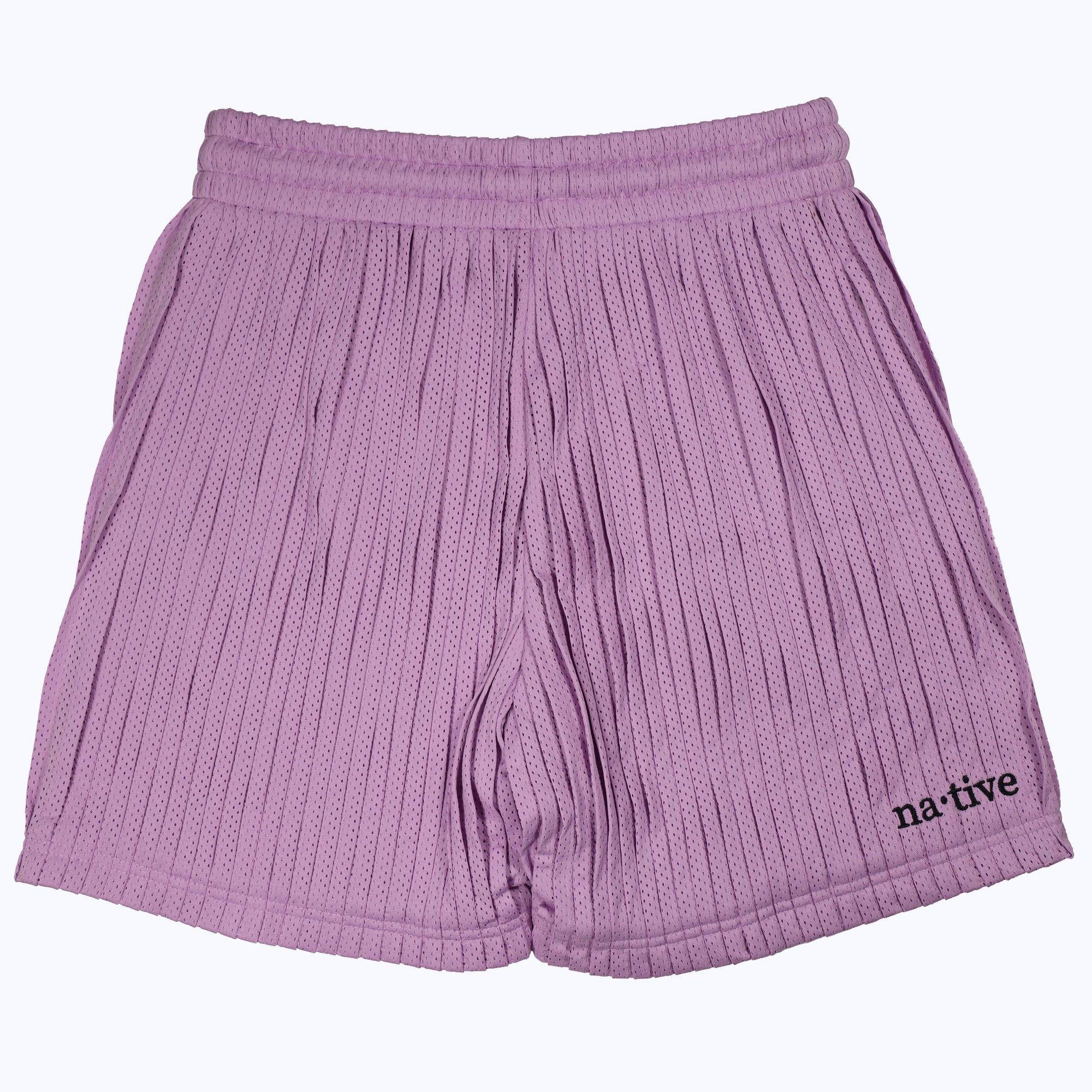 pleated mesh shorts in lavender