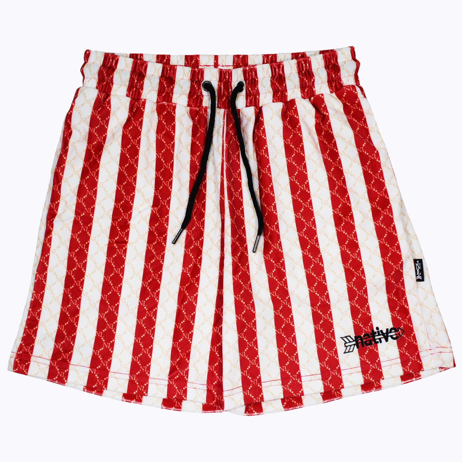 chain linked nl striped velour shorts in red/white
