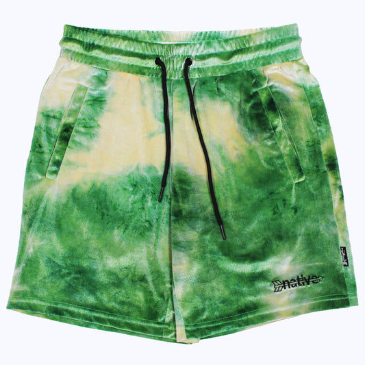 tie dye velvet shorts in shamrock