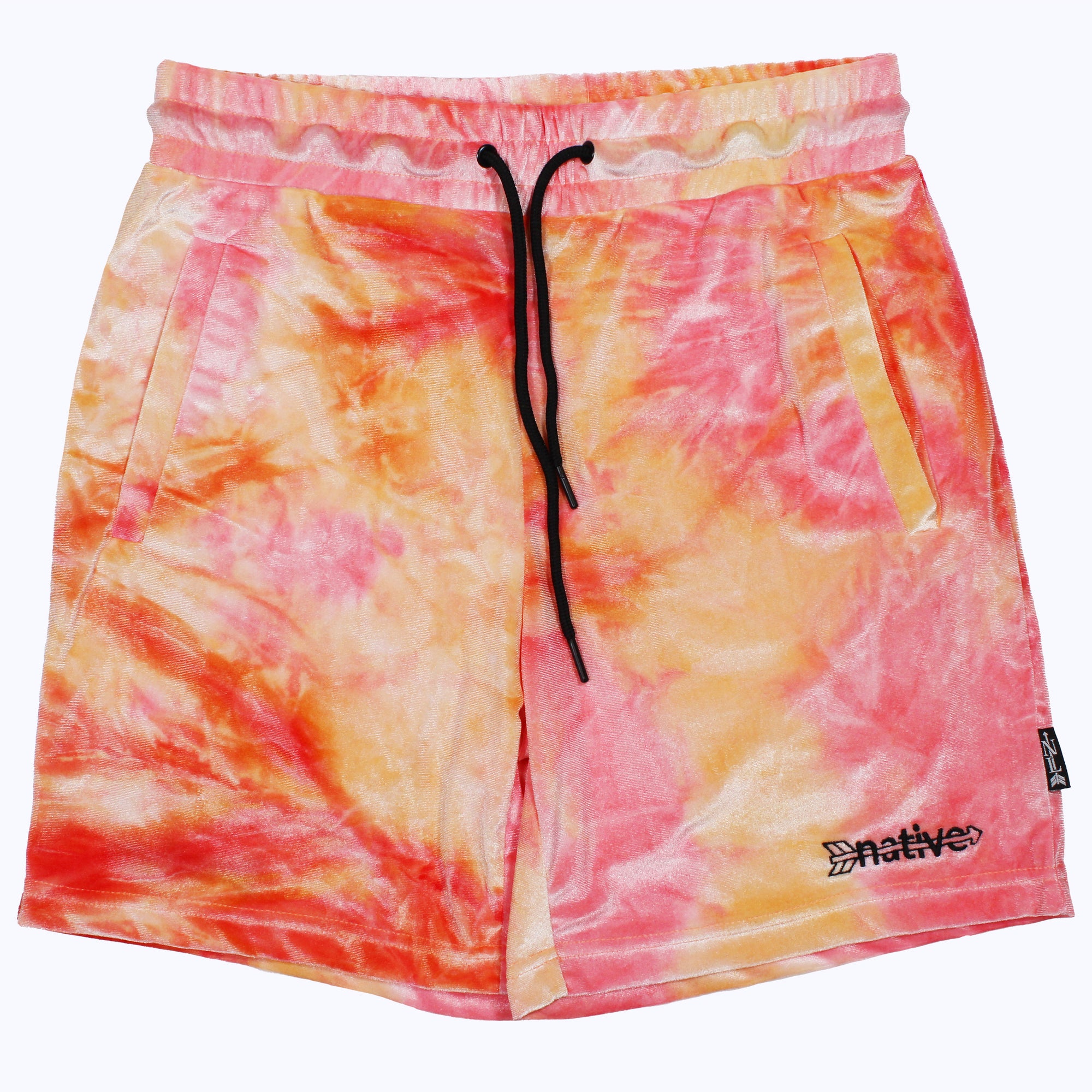 tie dye velvet shorts in sunrise
