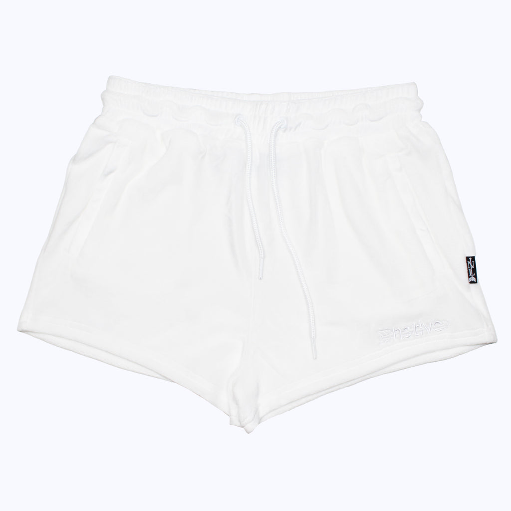 velour shorties in whiteout