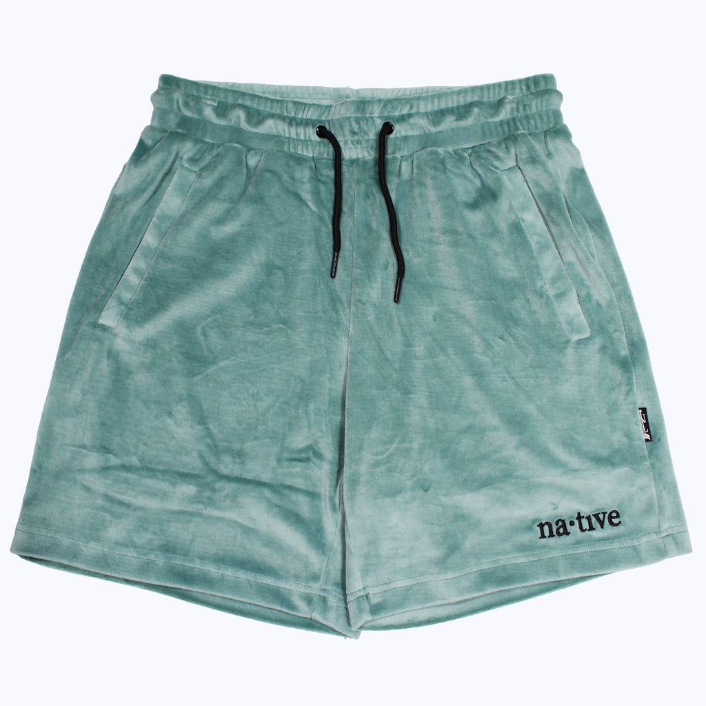 velour shorts in dark sage