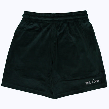 velour shorts in forest green