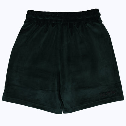 velour shorts in forest green