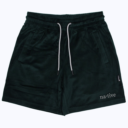 velour shorts in forest green