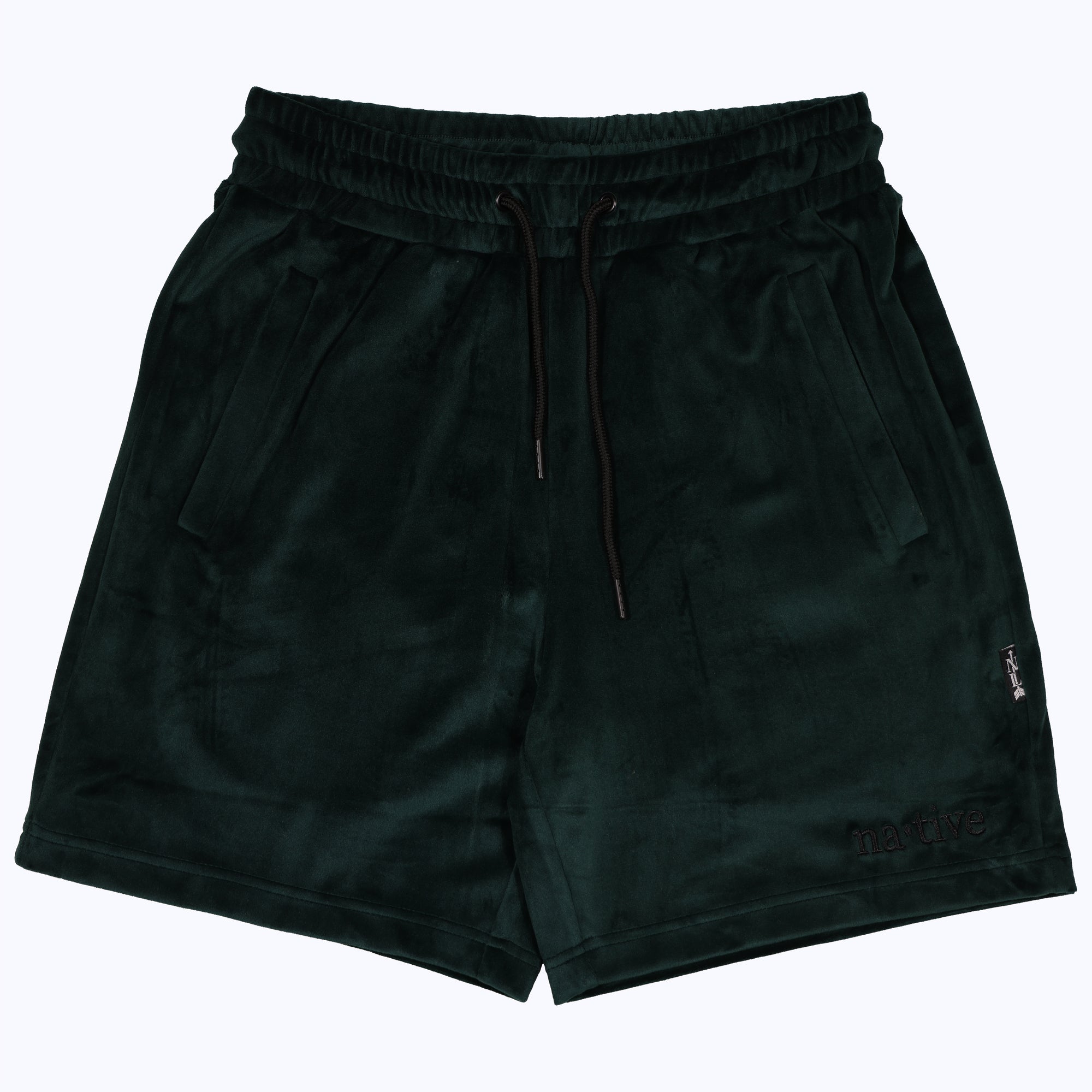 velour shorts in forest green