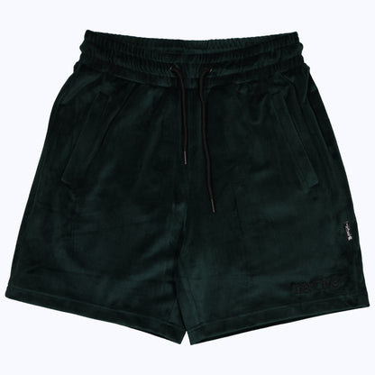 velour shorts in forest green