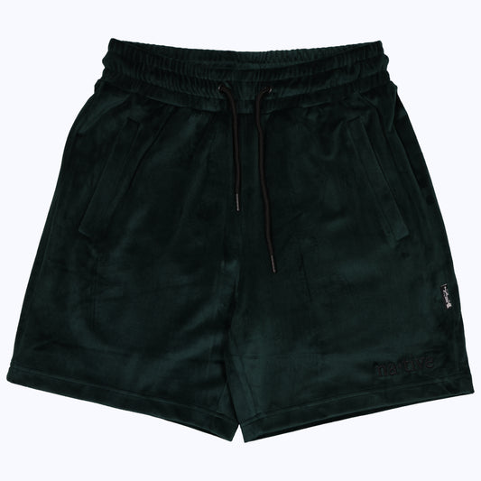 velour shorts in forest green