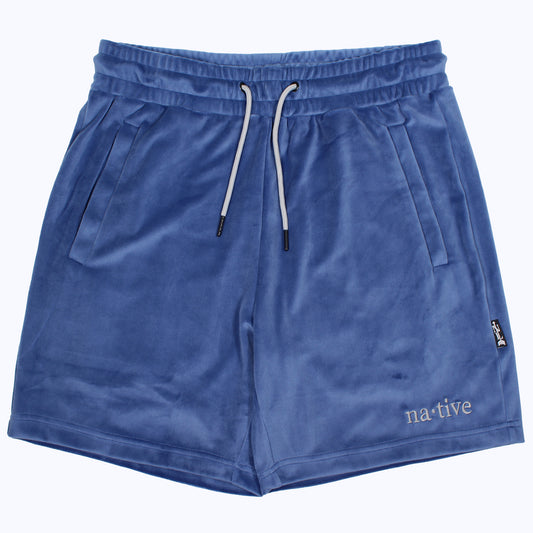 velour shorts in slate blue