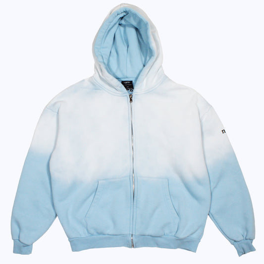 vintage faded zip-up hoodie in baby blue
