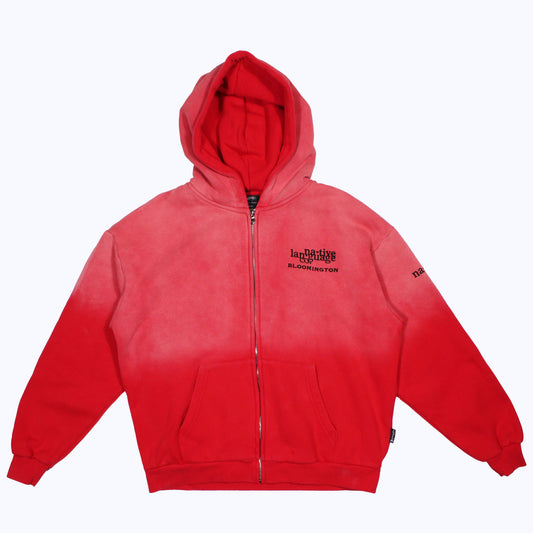 bloom dot vintage faded zip-up hoodie in red