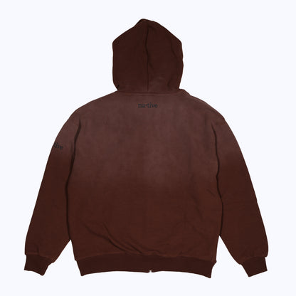 vintage faded zip-up thermal hoodie in chocolate