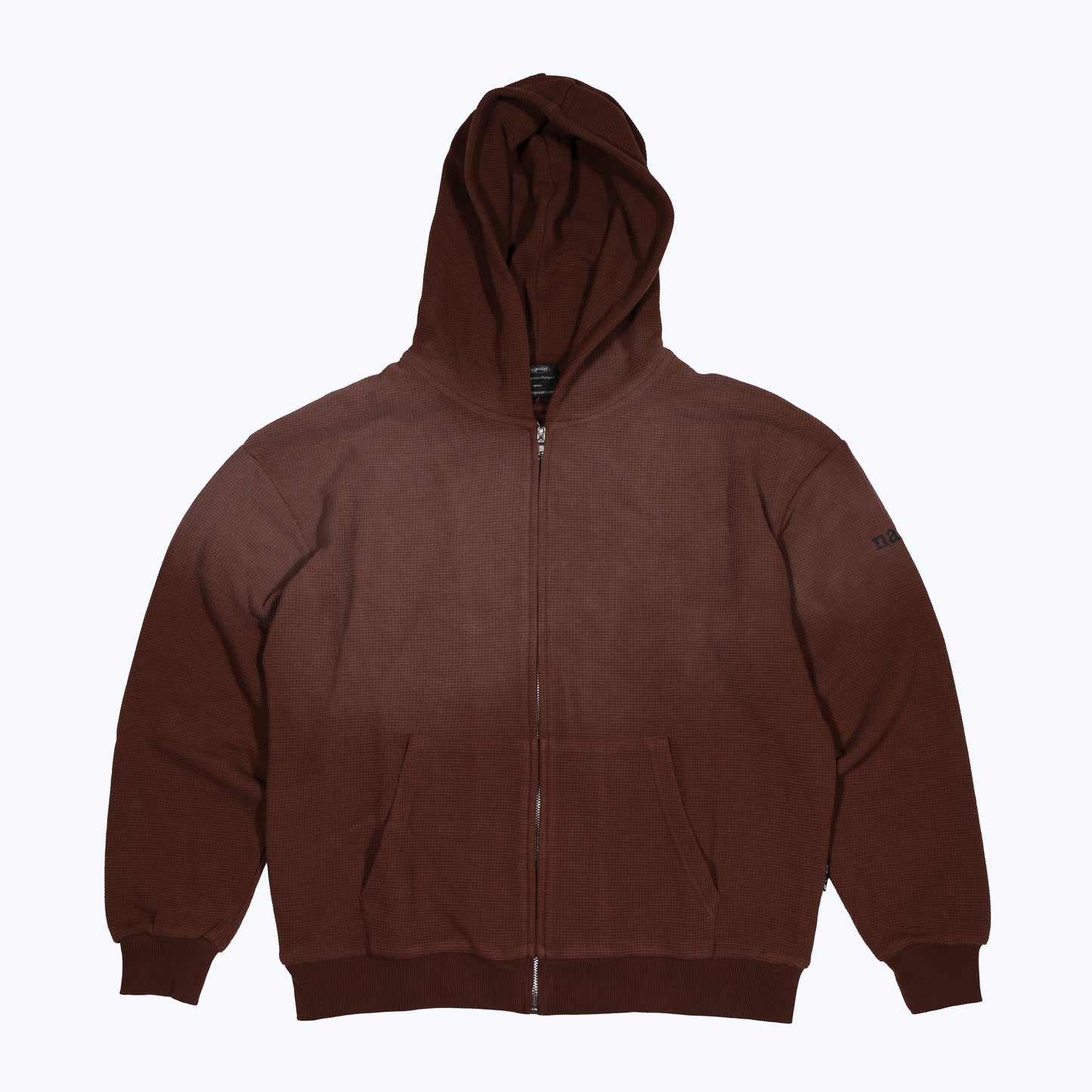 vintage faded zip-up thermal hoodie in chocolate