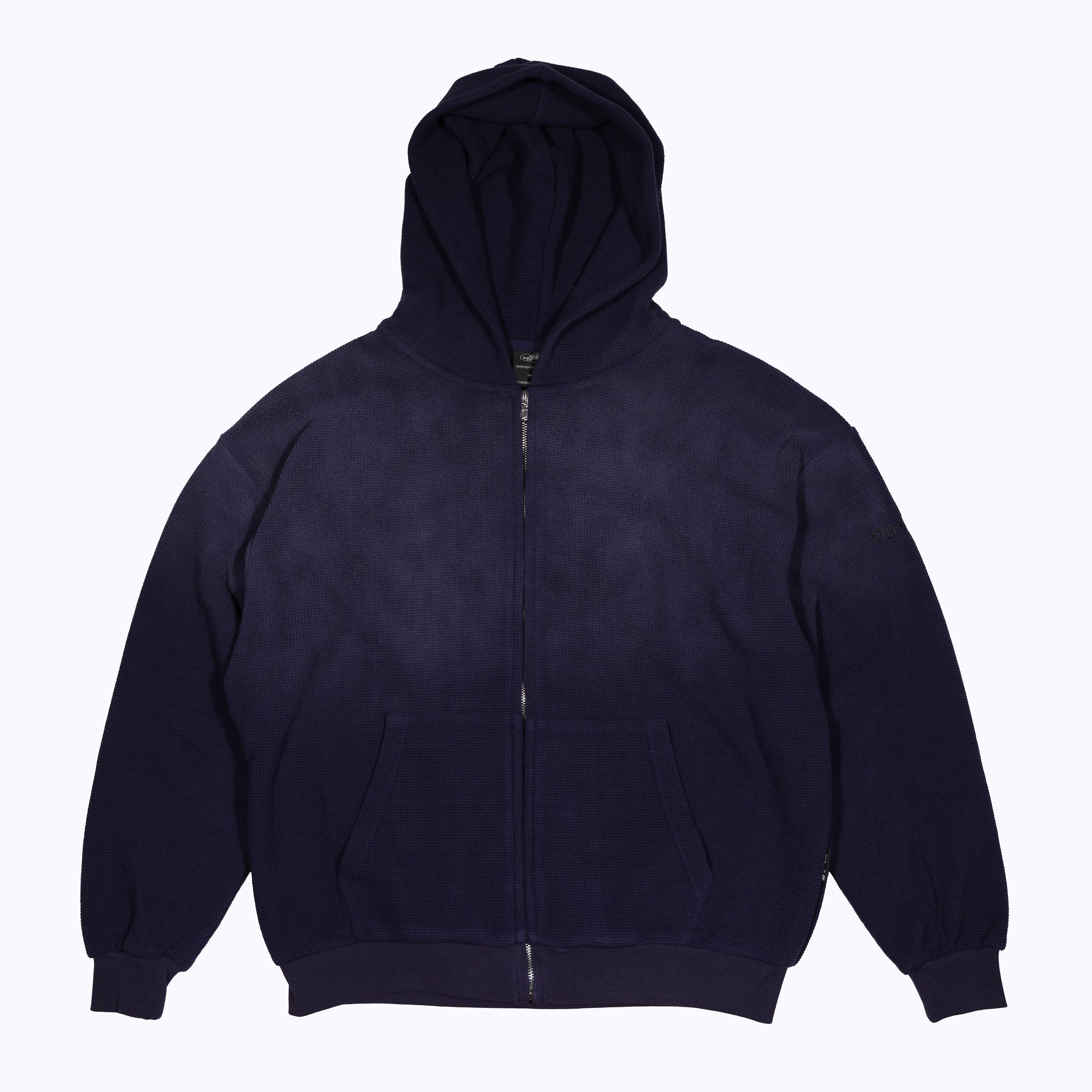 vintage faded zip-up thermal hoodie in midnight blue