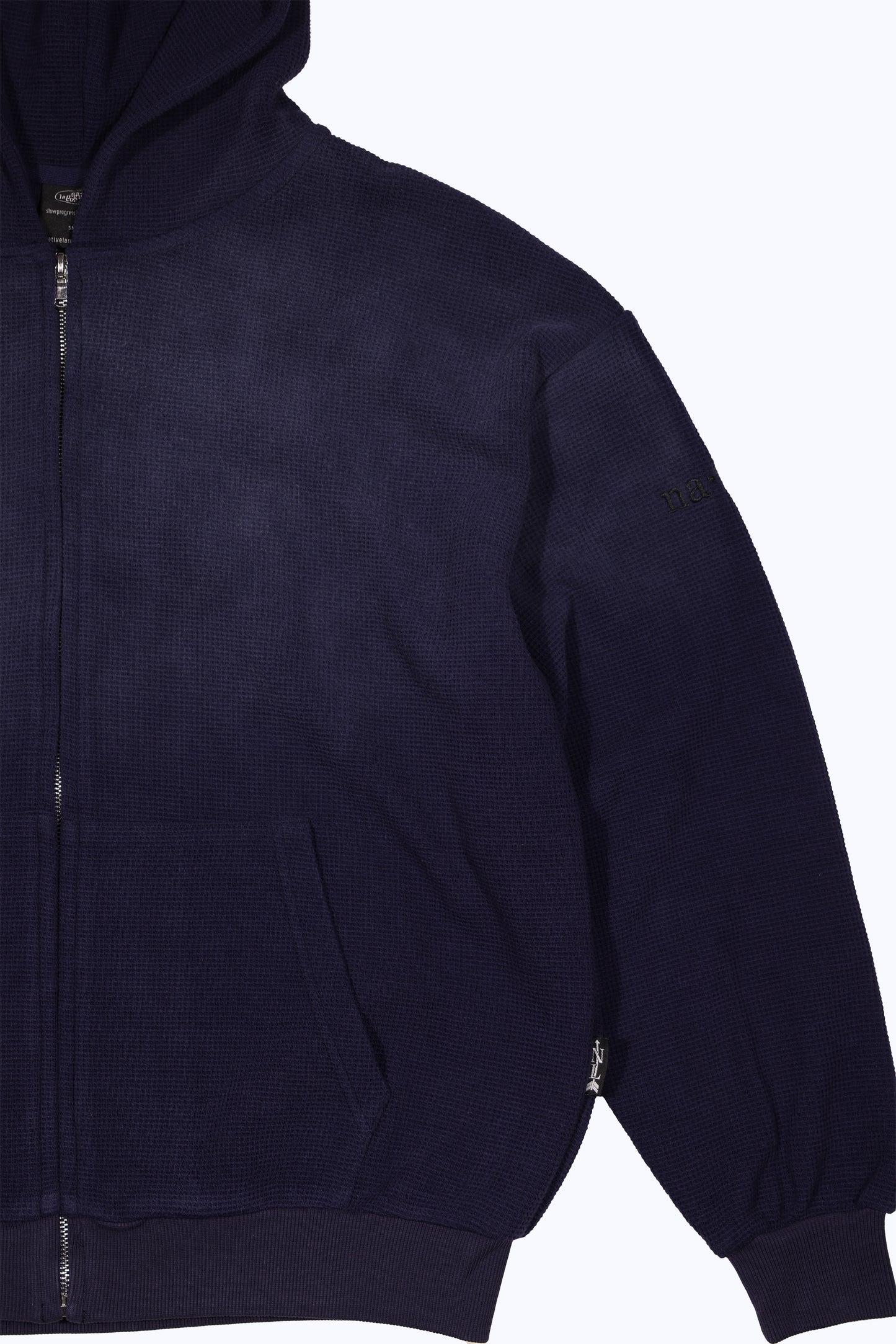 vintage faded zip-up thermal hoodie in navy