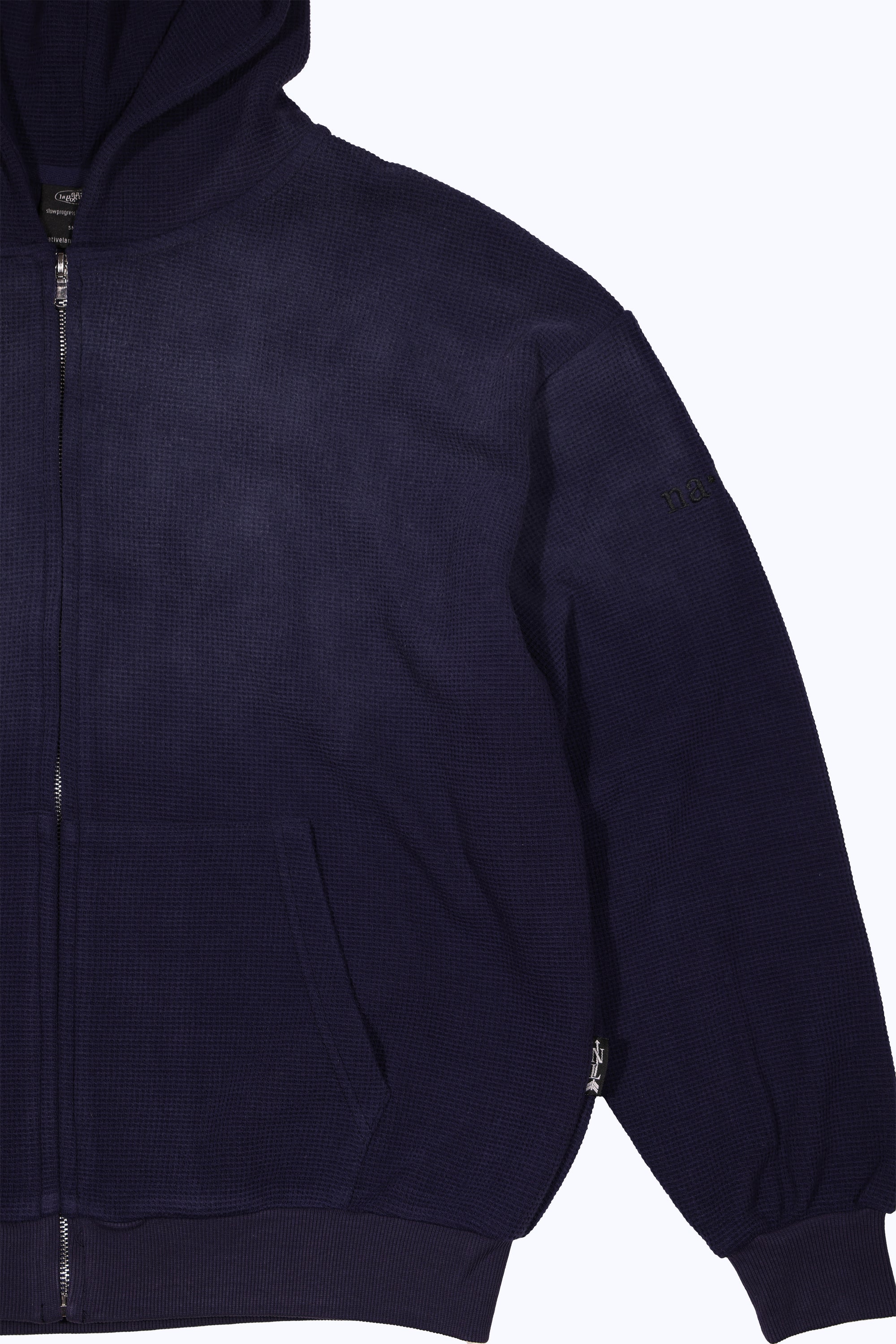 vintage faded zip-up thermal hoodie in midnight blue