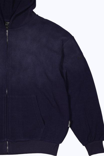 vintage faded zip-up thermal hoodie in navy