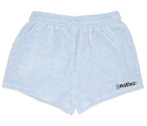 sherpa shorties in baby blue