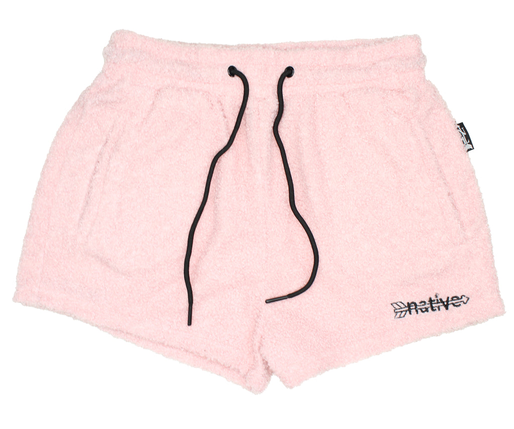 sherpa shorties in bubblegum