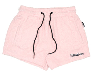 sherpa shorties in bubblegum