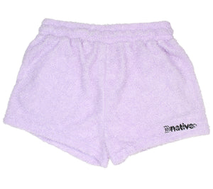 sherpa shorties in lavender