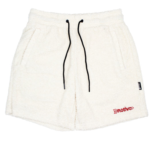 sherpa shorts in cream/crimson