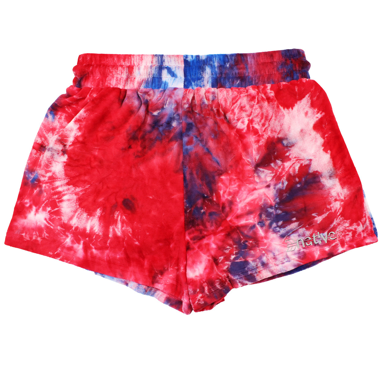 tie dye velour shorties in red/white/blue