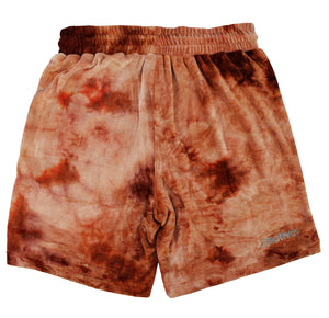 tie dye velour shorts in red rock