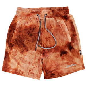 tie dye velour shorts in red rock