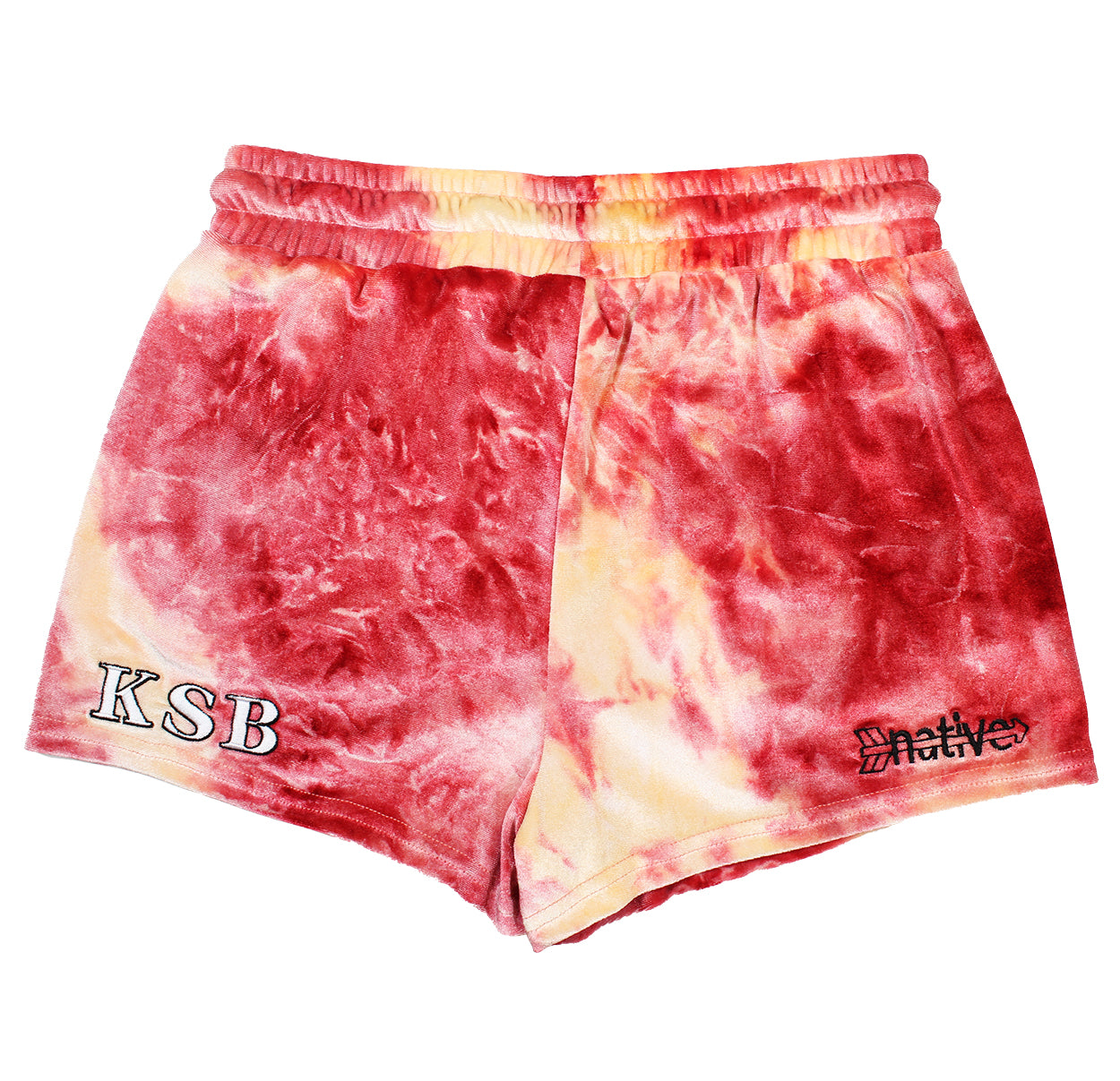 tie dye velvet shorties in crimson/champagne with kilroys sports bar