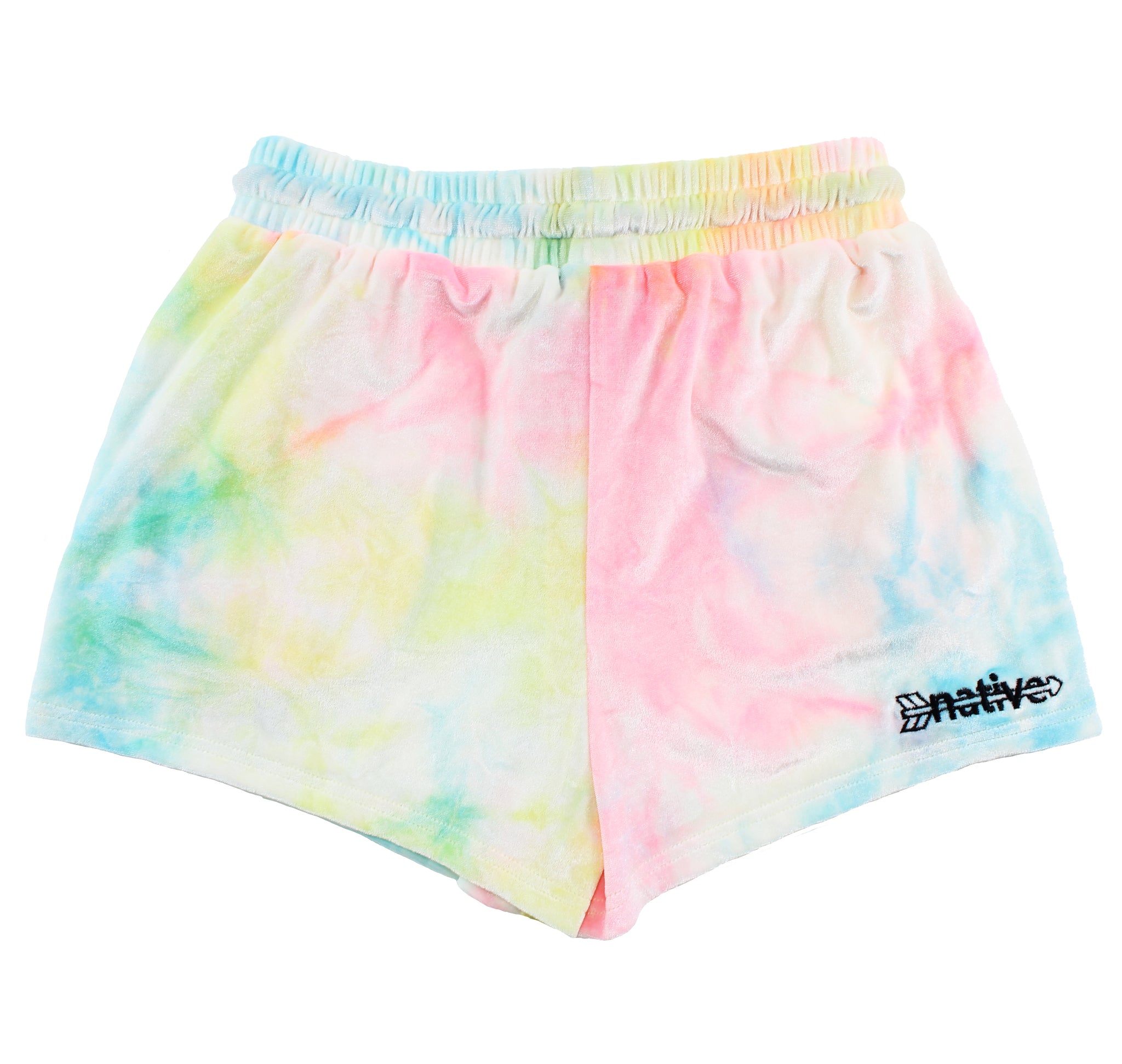 tie dye velvet shorties in rainbow