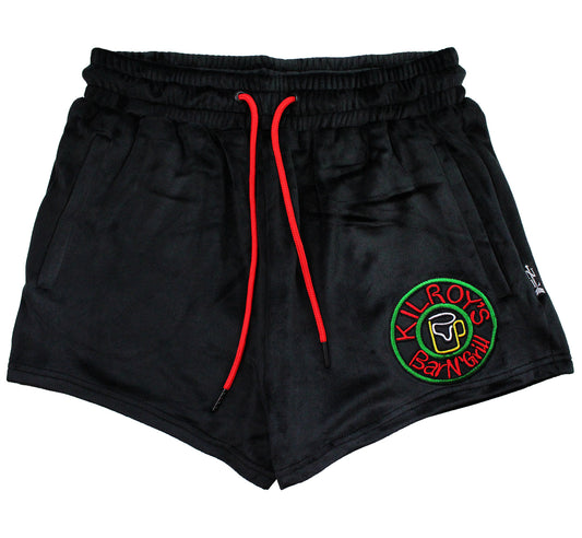 velour shorties in black/red with kilroys on kirkwood