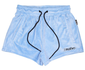 velour shorties in baby blue