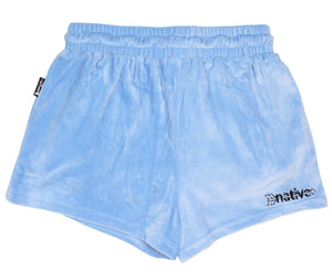velour shorties in baby blue