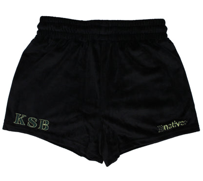 velour shorties in black/lime with kilroys sports bar