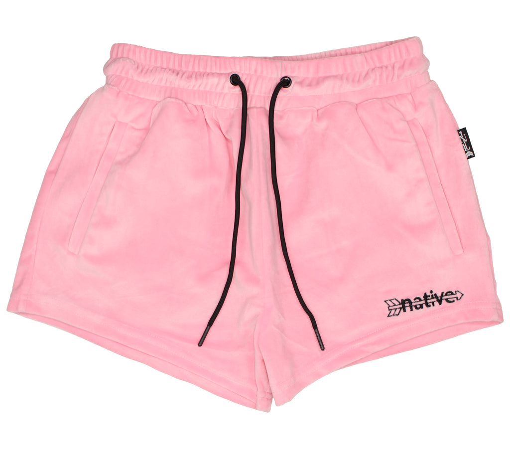 velour shorties in bubblegum