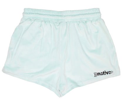 velour shorties in ice blue