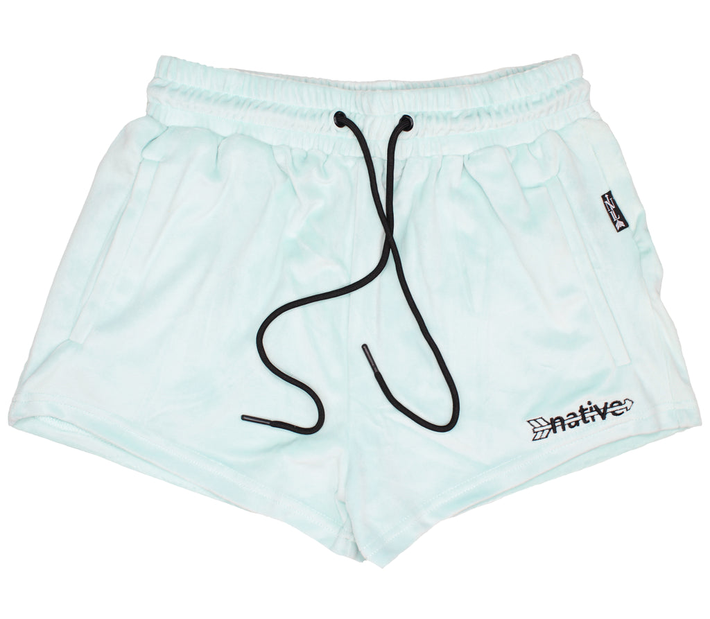 velour shorties in ice blue