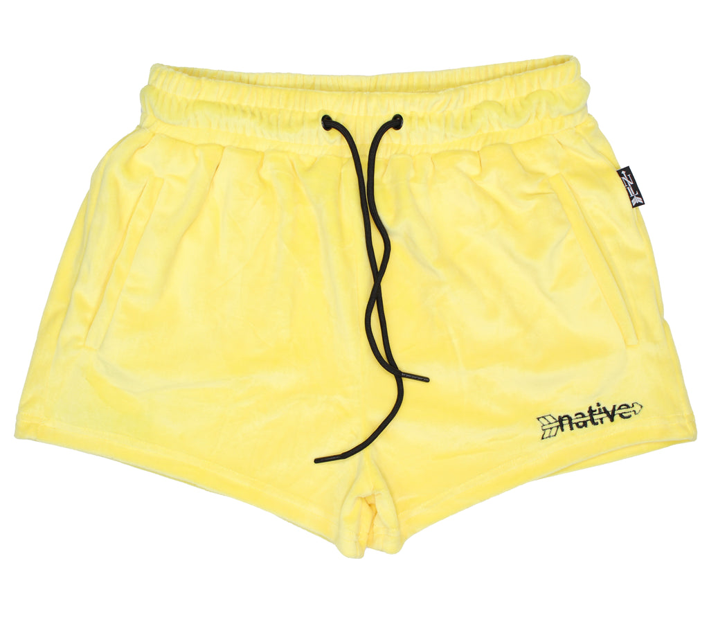 velour shorties in banana